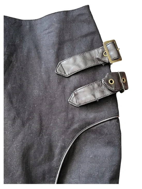 Spin Doctor Black Strap Buckle Pencil Midi Skirt Goth Steampunk Corporate Goth - Picture 2 of 4